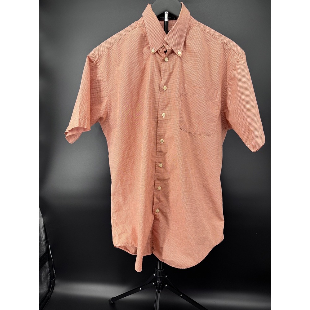 Nautica Mens Large Orange Gingham Short Sleeve Button Down Shirt 100% Cotton L